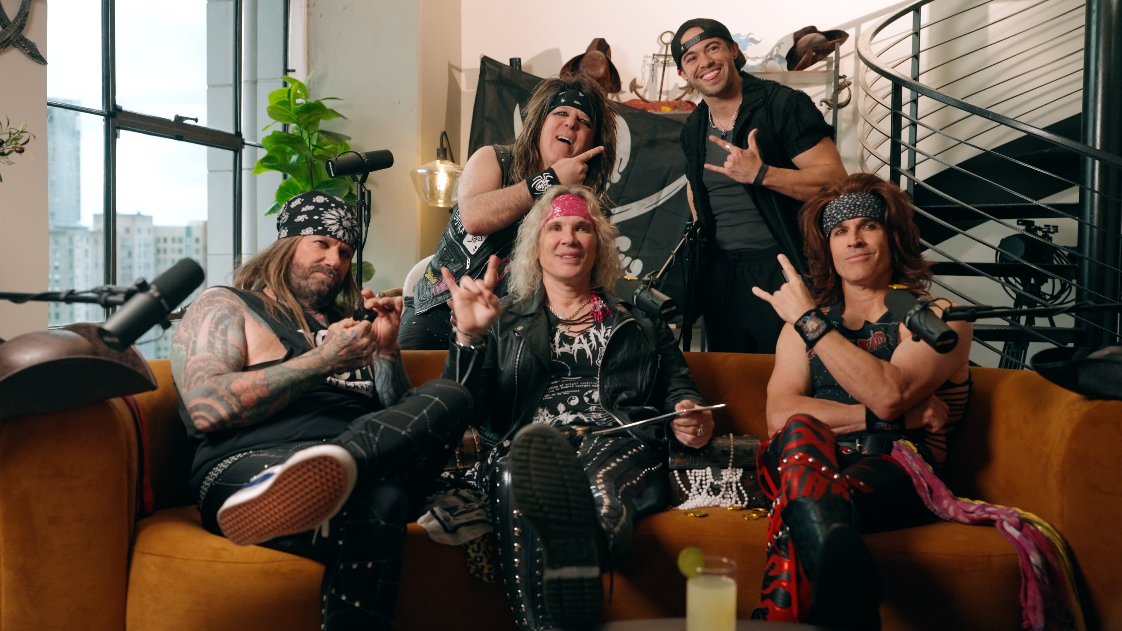 MediaGeekz with the members of Steel Panther on their Los Angeles podcast set